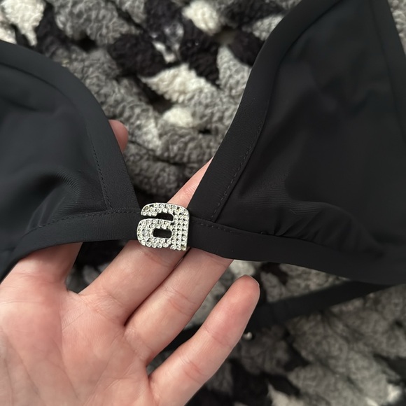 ALEXANDER WANG CRYSTAL LOGO BLACK BIKINI TOP - Picture 5 of 6
